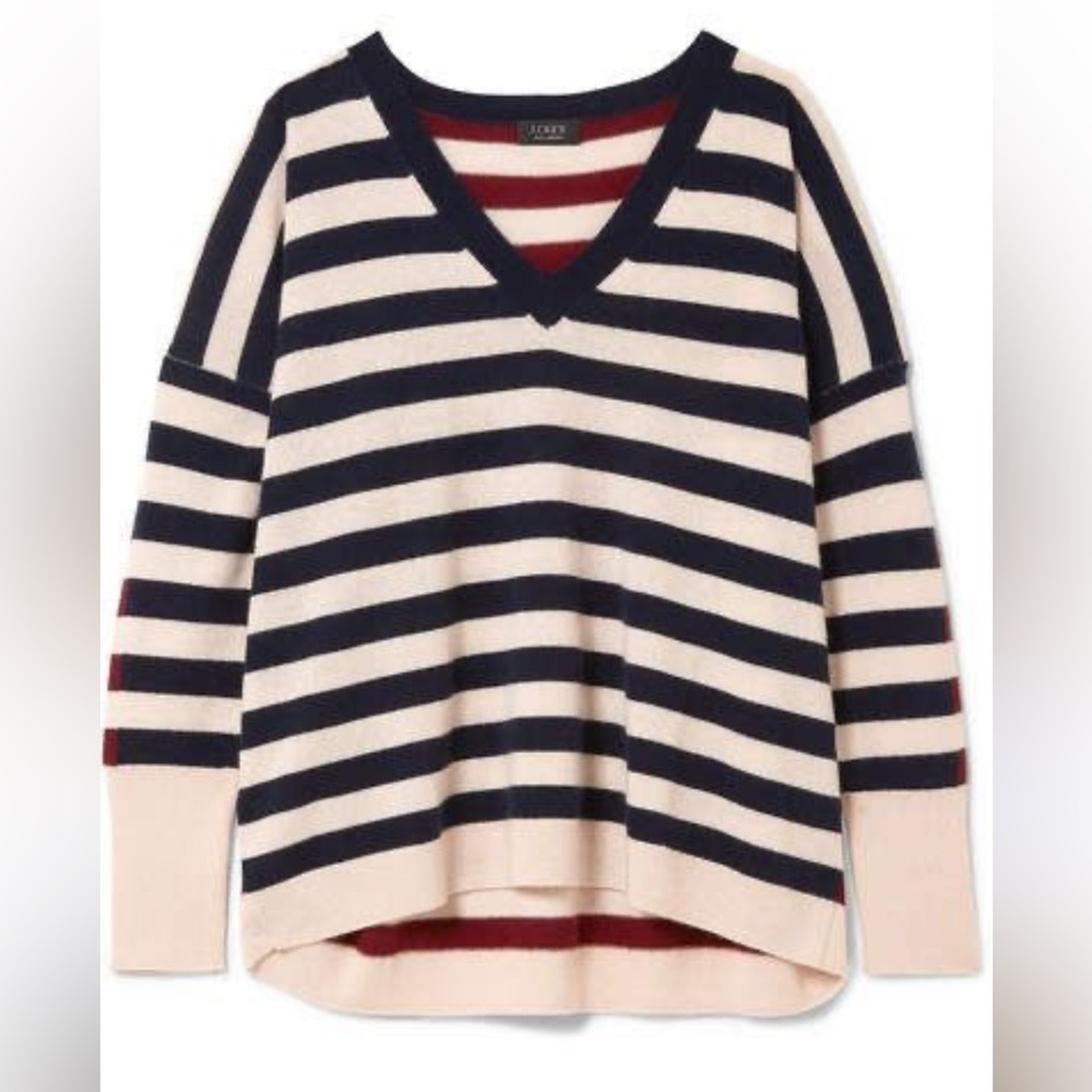 J.Crew Rosalyn Striped Cashmere Sweater - Ivory MEDIUM